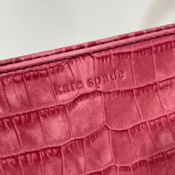 Kate Spade Pink & Gold Hardware Leather Croc Embossed Satchel Shoulder Hand Bag - Picture 2 of 12